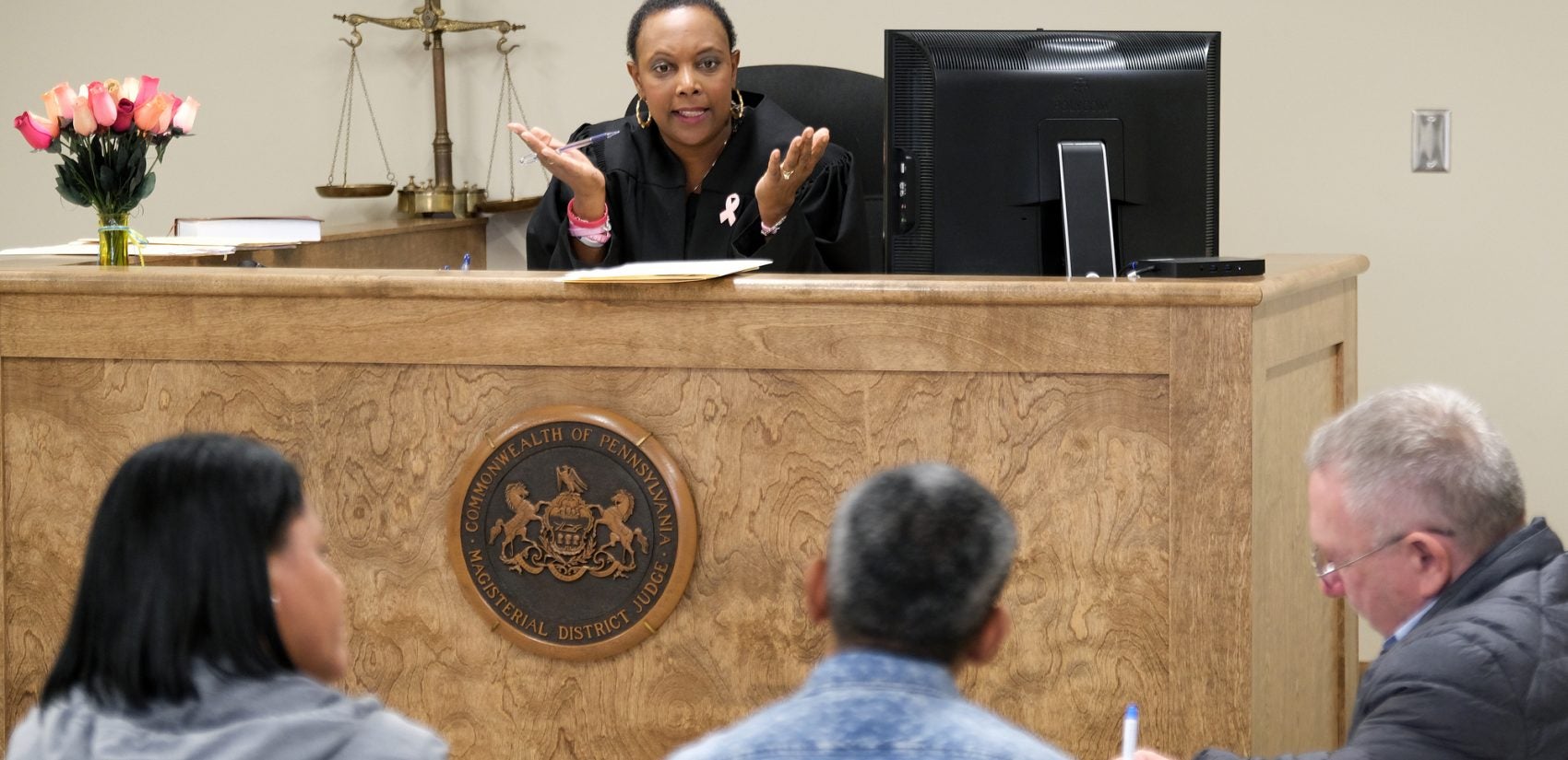 Judge Tonya Butler presides over a landlord-tenant case in Reading, Pennsylvania. (Matt Smith for Keystone Crossroads)