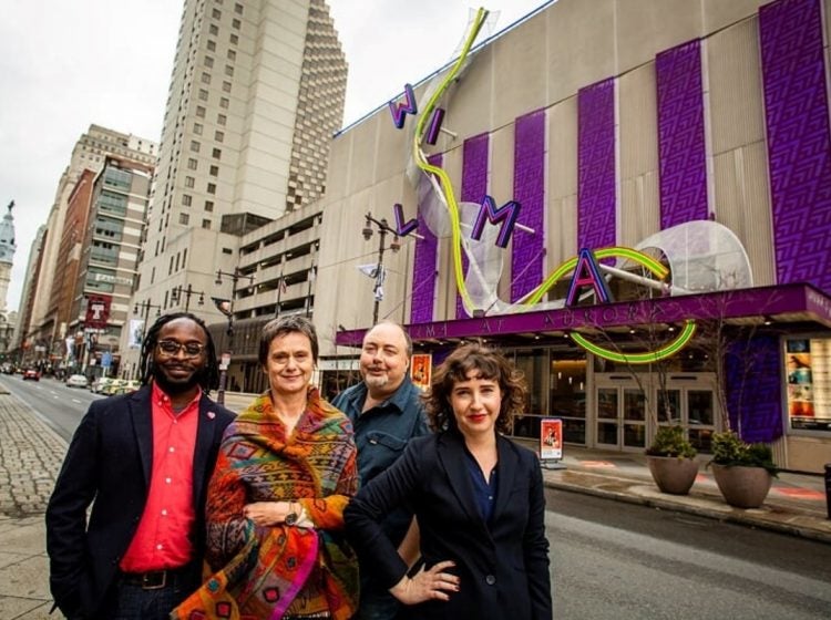 Wilma Theater's four co-artistic directors pose in the middle of South Broad Street, across from the theater. From left: James Ijames, Blanka Zizka, Yury Urnov and Morgan Green. (Photo courtesy of Wide Eyed Studio)