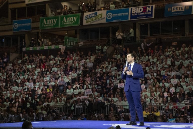 Democratic presidential candidate and former South Bend, Ind., Mayor Pete Buttigieg speaks during a Democratic fundraising dinner on Saturday. Buttigieg is coming under attack from rival candidates for his relative lack of experience. (Mary Altaffer/AP Photo)