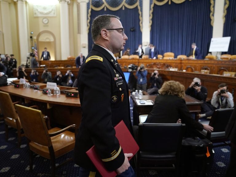 Lt. Col. Alexander Vindman, departs after testifying before the House Intelligence Committee in November 2019. (Win McNamee/Getty Images)