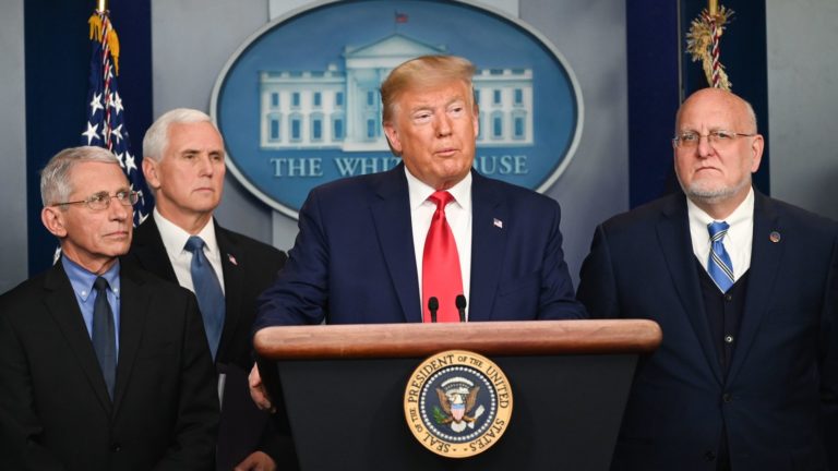 President Trump speaks at the White House about the U.S. response to the spread of the novel coronavirus. (Roberto Schmidt/AFP via Getty Images)