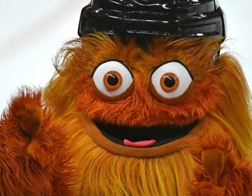 Mar 19, 2019; Philadelphia, PA, USA; Gritty, the Philadelphia Flyers mascot, against the Montreal Canadiens during the third period at Wells Fargo Center. Mandatory Credit: Eric Hartline-USA TODAY Sports