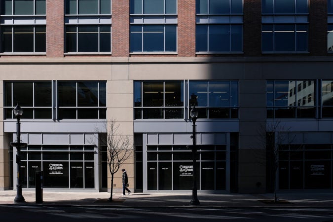 Downtown Allentown, empty on Hamilton Street as communities across the Lehigh Valley adjust to life during the coronavirus pandemic. (Matt Smith for Keystone Crossroads)