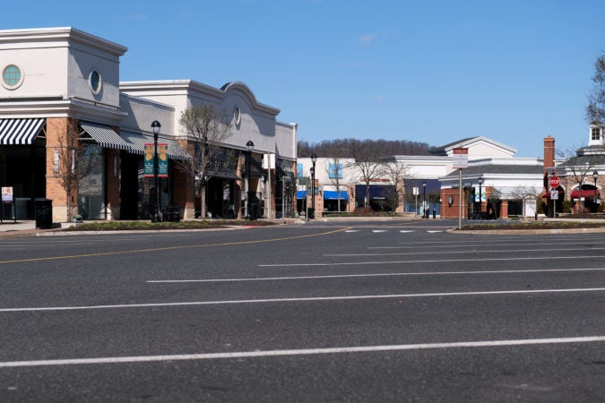 The usually bustling Promenade Shops at Saucon Valley were empty on Mar. 21, 2020. (Matt Smith for Keystone Crossroads)