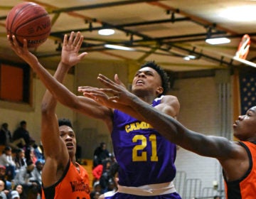 On January 21, 2020, freshman Panther D.J. Wagner, whose father and grandfather both played for Camden High and went on to the NBA, goes into action against Woodrow Wilson High School. (April Saul for WHYY)