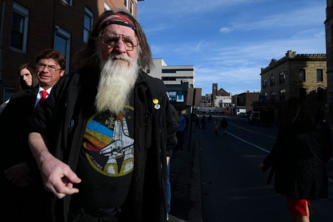 Rik Little, of Scranton, waits in line for a televised town hall with President Donald Trump. (Bastiaan Slabbers for Keystone Crossroads)