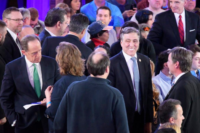 U.S. Sen. Pat Toomey and former U.S. Congressman Lou Barletta were among the prominent GOP attendees at the town hall in Scranton. (Bastiaan Slabbers for Keystone Crossroads)