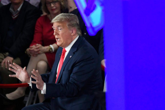 President Donald Trump reacts to questions during a televised town hall in Scranton, Pa. on Thursday. (Bastiaan Slabbers for Keystone Crossroads)