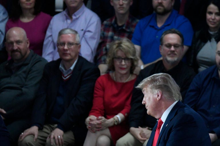 President Donald Trump reacts to questions during a town hall in Scranton, Pa. on Thursday. (Bastiaan Slabbers for Keystone Crossroads)