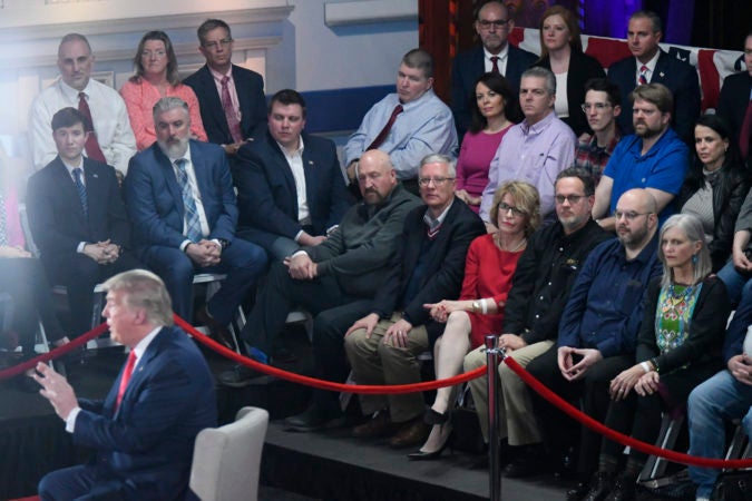 People in attendance listen as President Donald Trump speaks during a televised town hall in Scranton, Pa. on Thursday. (Bastiaan Slabbers for Keystone Crossroads)