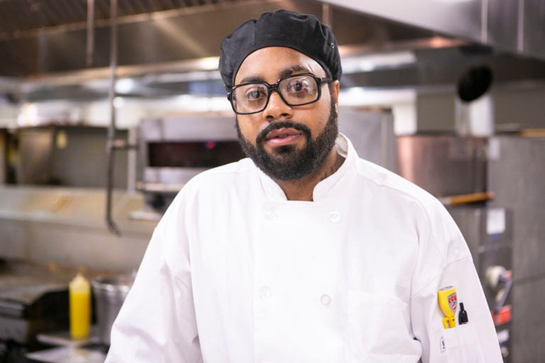 Chef Terrick Hubbard poses for a picture at a kitchen in Camden on Monday, March 9, 2020. (Miguel Martinez for WHYY)