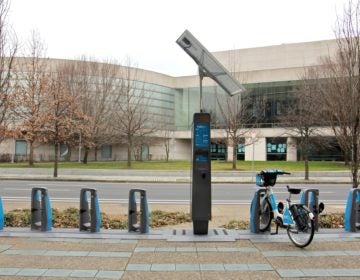 A nearly empty Indego docking station on 6th Street