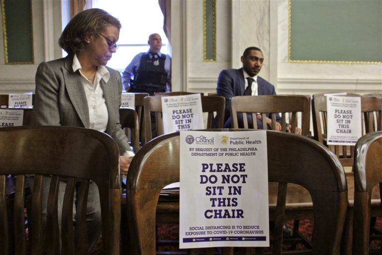 At a City Council meeting, attendees were told to use every other chair to reduce the chances of exposure to coronavirus. (Emma Lee/WHYY)