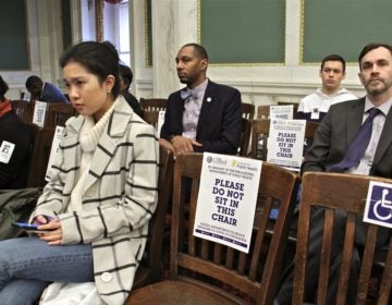 At Philadelphia City Council meeting, attendees were tod to use every other chair to reduce the chances of exposure to coronavirus. (Emma Lee/WHYY)