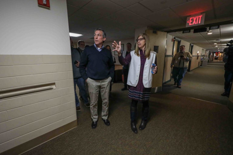 Governor John Carney tours State Health Operations Center with Director of Division of Public Health Dr. Karyl Thomas Rattay on Monday, March 16, 2020, at State Health Operations Center in Smyrna, Del. (Saquan Stimpson for WHYY)