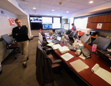 Governor John Carney visits the State Health Operations Center on Monday. March 16, 2020, in Smyrna, Del. (Saquan Stimpson for WHYY)