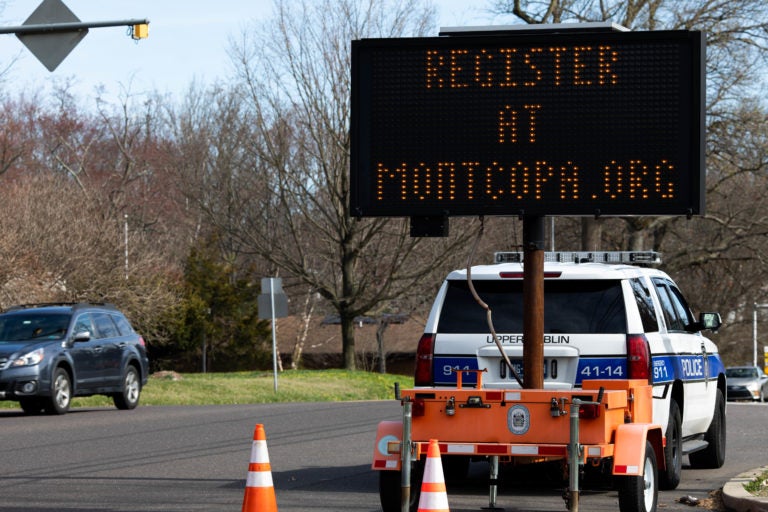 Residents were required to register online for free COVID-19 testing at Temple University's Ambler Campus in Montgomery County, which began this weekend. (Becca Haydu for WHYY)