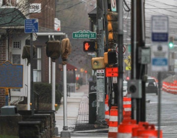 Main Street on the campus of the University of Delaware is completely deserted Monday. March 23, 2020, in Wilmington, Del. (Saquan Stimpson for WHYY)