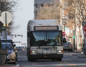A DART bus travels down Market Street in Wilmington, Delaware