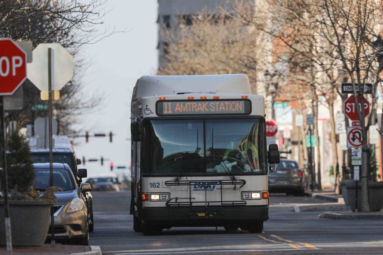A DART bus travels down Market Street in Wilmington, Delaware