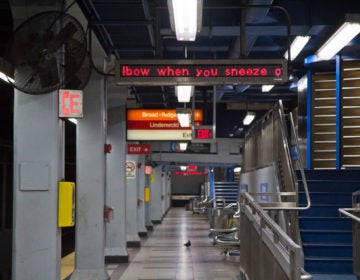 The 8th Street Market Frankford line platform was deserted Tuesday afternoon and an announcement and scrolling message instructed riders to cover their noses and mouths when sneezing. (Kimberly Paynter/WHYY)