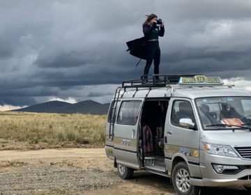 George School senior, Julia Carrigan, preparing for a film shoot in La Paz, Bolivia. (Photo courtesy of Emily Blanck)