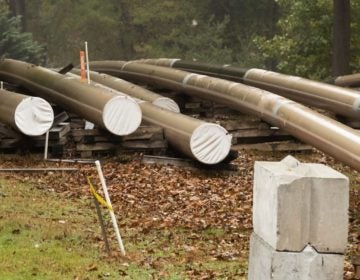 In this Tuesday, Oct. 22, 2019 photo, pipes lay along a construction site on the Mariner East pipeline in a residential neighborhood in Exton, Pa. (Matt Rourke / AP Photo)