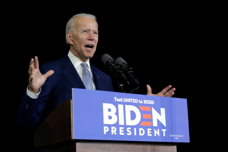 Democratic presidential candidate former Vice President Joe Biden speaks during a primary election night rally Tuesday, March 3, 2020, in Los Angeles. (Marcio Jose Sanchez/AP Photo)