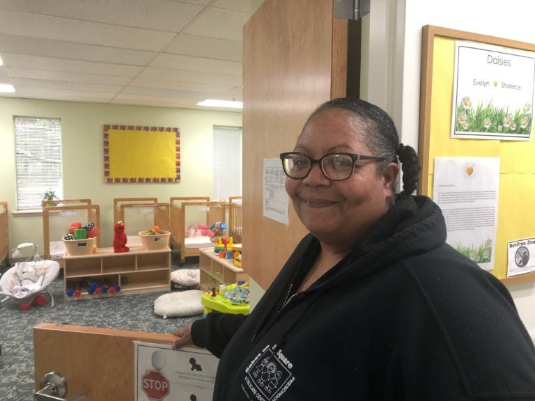 Teaching assistant Shariece Beecham says she will keep going in Babes on the Square Too to care for babies and infants. (Cris Barrish/WHYY)