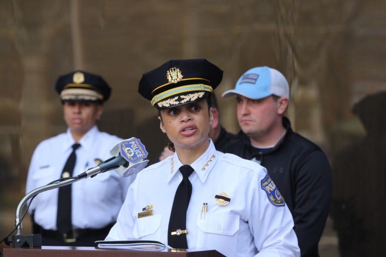 Philadelphia Police Commissioner Danielle Outlaw talks about the murder charges against Hassan Elliott, accused in the shooting death of police Cpl. James O’Connor. (Emma Lee/WHYY)