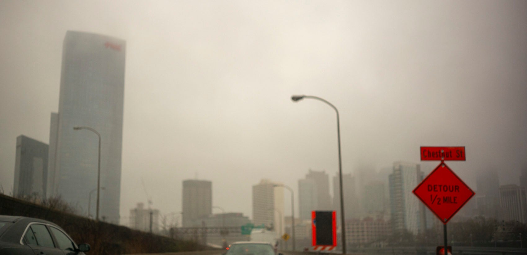 A foggy, gray Philadelphia during the coronavirus pandemic. (Jessica Kourkounis for Keystone Crossroads)