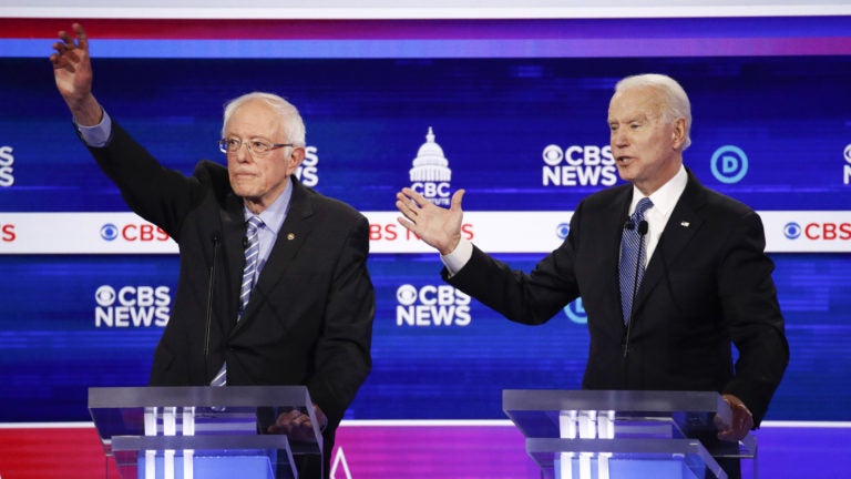 Sen. Bernie Sanders and former Vice President Joe Biden, seen here at the South Carolina Democratic debate, square off Tuesday in states including Michigan and Washington. (Patrick Semansky/AP Photo)