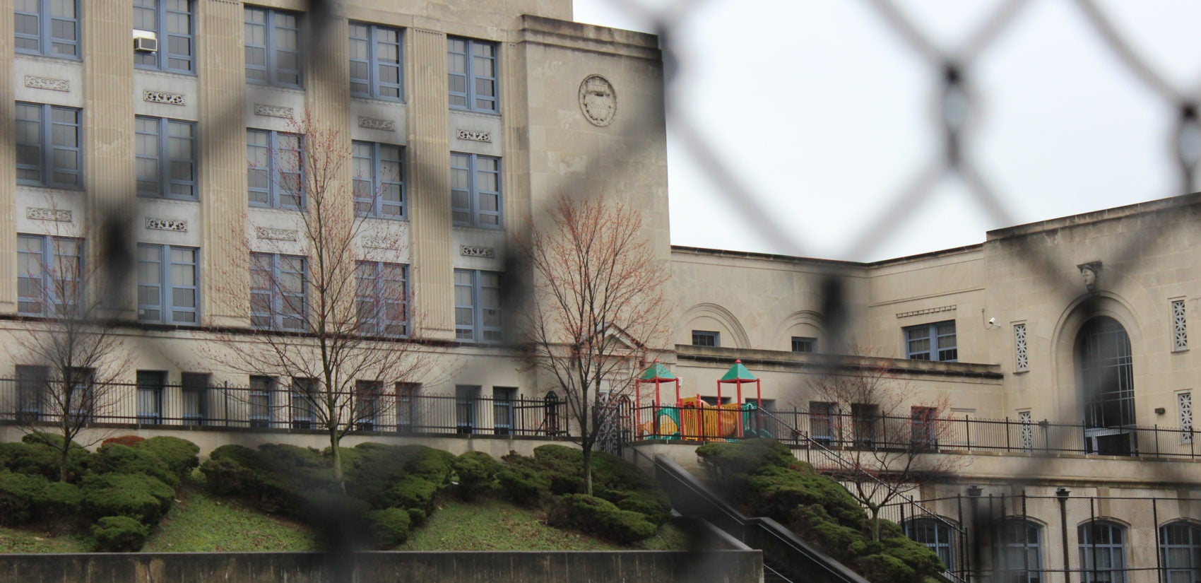 The playground of Arsenal Elementary and Middle School sits empty in Pittsburgh’s Lawrenceville neighborhood. (Kate Blackley/WESA)