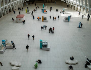 The Oculus transportation hub in New York, on Monday. The governors of New York, New Jersey and Connecticut have banned all gatherings of 50 or more people, and said bars, restaurants, casinos and gyms must close. (Gabriela Bhaskar/Bloomberg via Getty Images)