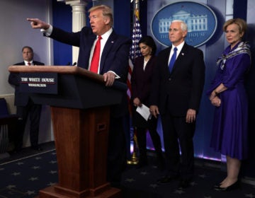 President Trump speaks to reporters at a briefing on Wednesday. (Alex Wong/Getty Images)