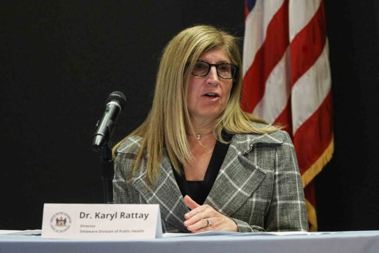 Dr. Karyl Rattay, Director, Delaware Division of Public Health answers questions regarding Delaware’s response to coronavirus disease during a press briefing at the Carvel State Office building in Wilmington, DE.
(Saquan Stimpson / WHYY)