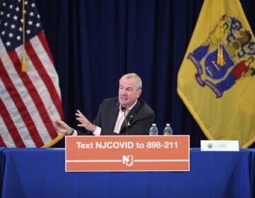 Governor Phil Murphy makes a major announcement during his daily coronavirus briefing on March 21, 2020, at Rutgers Law School in Newark (Edwin J. Torres for Governor’s Office).