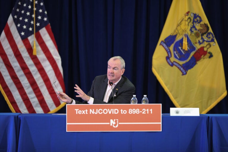 Governor Phil Murphy makes a major announcement during his daily coronavirus briefing on March 21, 2020, at Rutgers Law School in Newark (Edwin J. Torres for Governor’s Office).