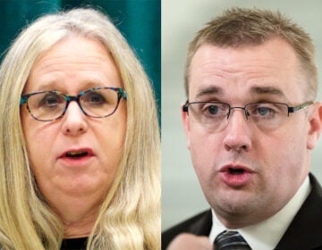 Pennsylvania Secretary of Health Dr. Rachel Levine (left) and House Majority Leader Bryan Cutler, R-Lancaster County (right). (WHYY and AP file photos)