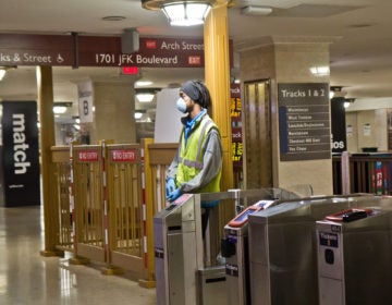 Regional rail stations were nearly empty on March 17 in the wake of the coronavirus shutdown. (Kimberly Paynter/WHYY)