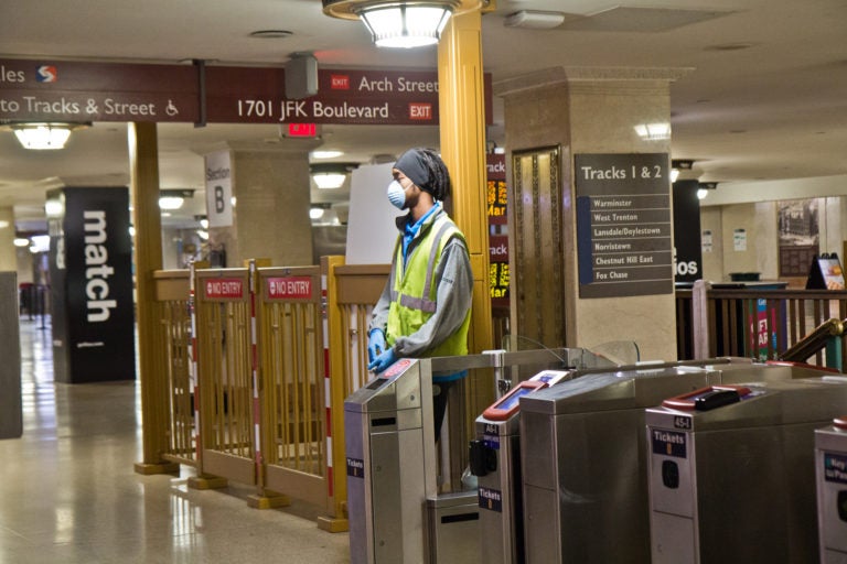 Regional rail stations were nearly empty on March 17 in the wake of the coronavirus shutdown. (Kimberly Paynter/WHYY)