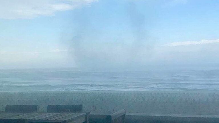 A waterspout over the Atlantic Ocean on Tuesday afternoon. (Photo courtesy of Michaela Murray/Jersey Shore Hurricane News)