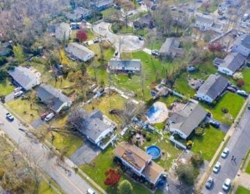 A drone image of storm damage in Toms River Tuesday afternoon. (Courtesy of the Toms River Police Department)