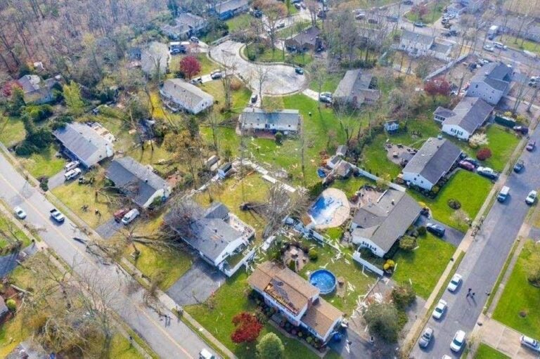 A drone image of storm damage in Toms River Tuesday afternoon. (Courtesy of the Toms River Police Department)