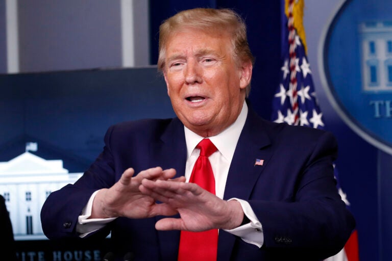 President Donald Trump speaks about the coronavirus in the James Brady Press Briefing Room of the White House, Monday, April 20, 2020, in Washington. (AP Photo/Alex Brandon)