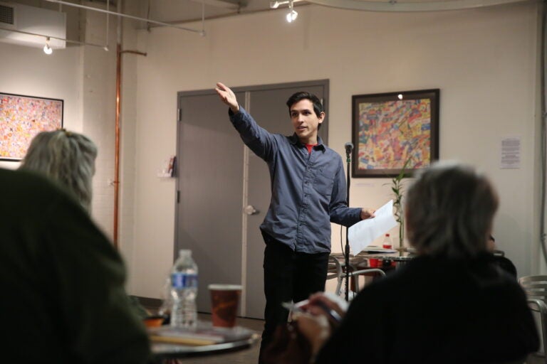 Reading-based poet Anthony Orozco reads poems at the GoggleWorks Center for the Arts. (Courtesy of Natalie Kolb)