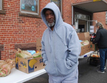 Roderick Sanders came to pick up food at a Long Branch food pantry after losing his job in a local restaurant. (Jon Hurdle/NJ Spotlight)