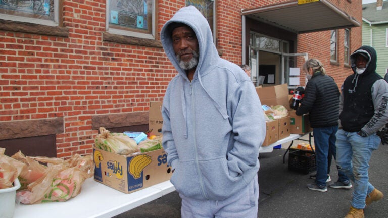 Roderick Sanders came to pick up food at a Long Branch food pantry after losing his job in a local restaurant. (Jon Hurdle/NJ Spotlight)