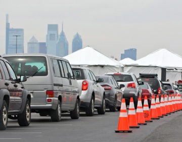 Drive through coronavirus testing center at Citizens Bank Park. (Emma Lee/WHYY)