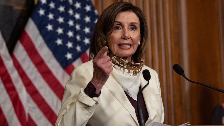 House Speaker Nancy Pelosi, D-Calif., speaks to the press Thursday at the U.S. Capitol. (Nicholas Kamm/AFP via Getty Images)